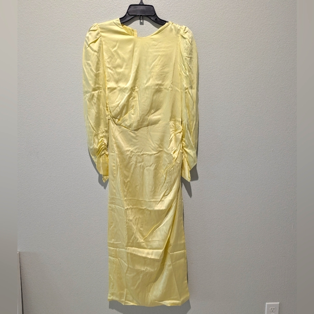 Zimmermann Ruched Lemon Sheath Dress with Ruched Sleeves